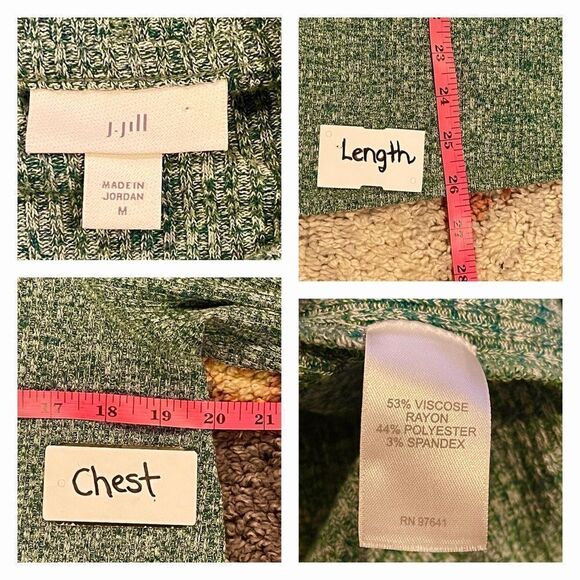 J. Jill Size Medium Cowl Neck Drawstring Pullover Marled Green Sweater Ribbed - Picture 3 of 6